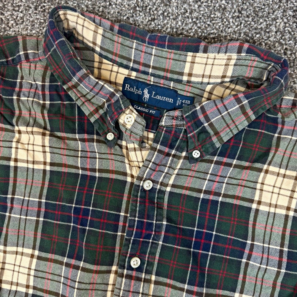 Ralph Lauren Men's 4XB Classic Fit Plaid Button-Down Shirt Green Navy LS Button